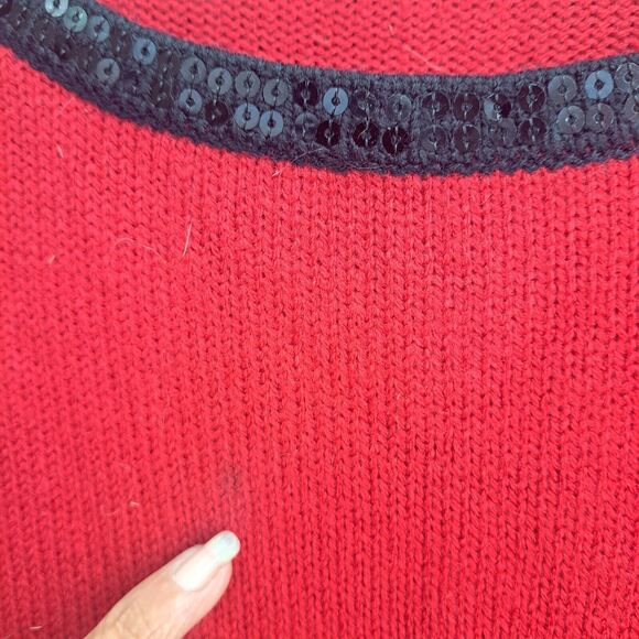 Style & Co Red White Black Sequin Trim Knit Sweater Dress & Scarf Set - Size P/L - Picture 8 of 16